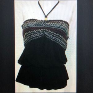Black halter top with shell bead